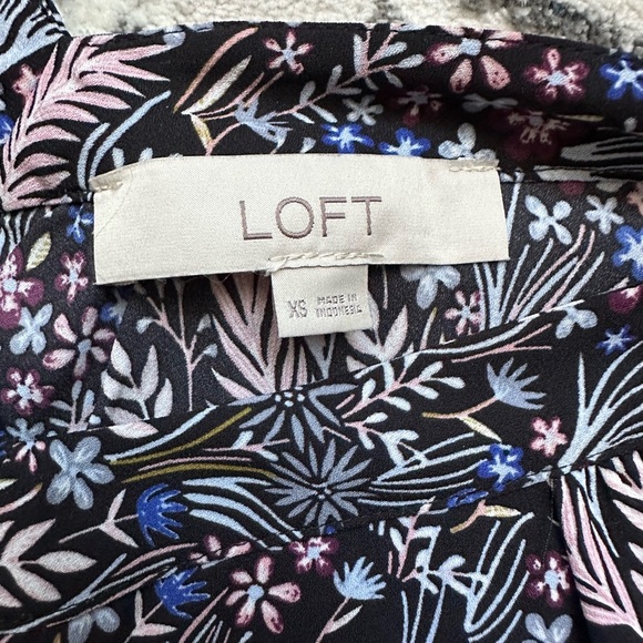 LOFT Black and Pink Leaf Print Blouse - Picture 2 of 4